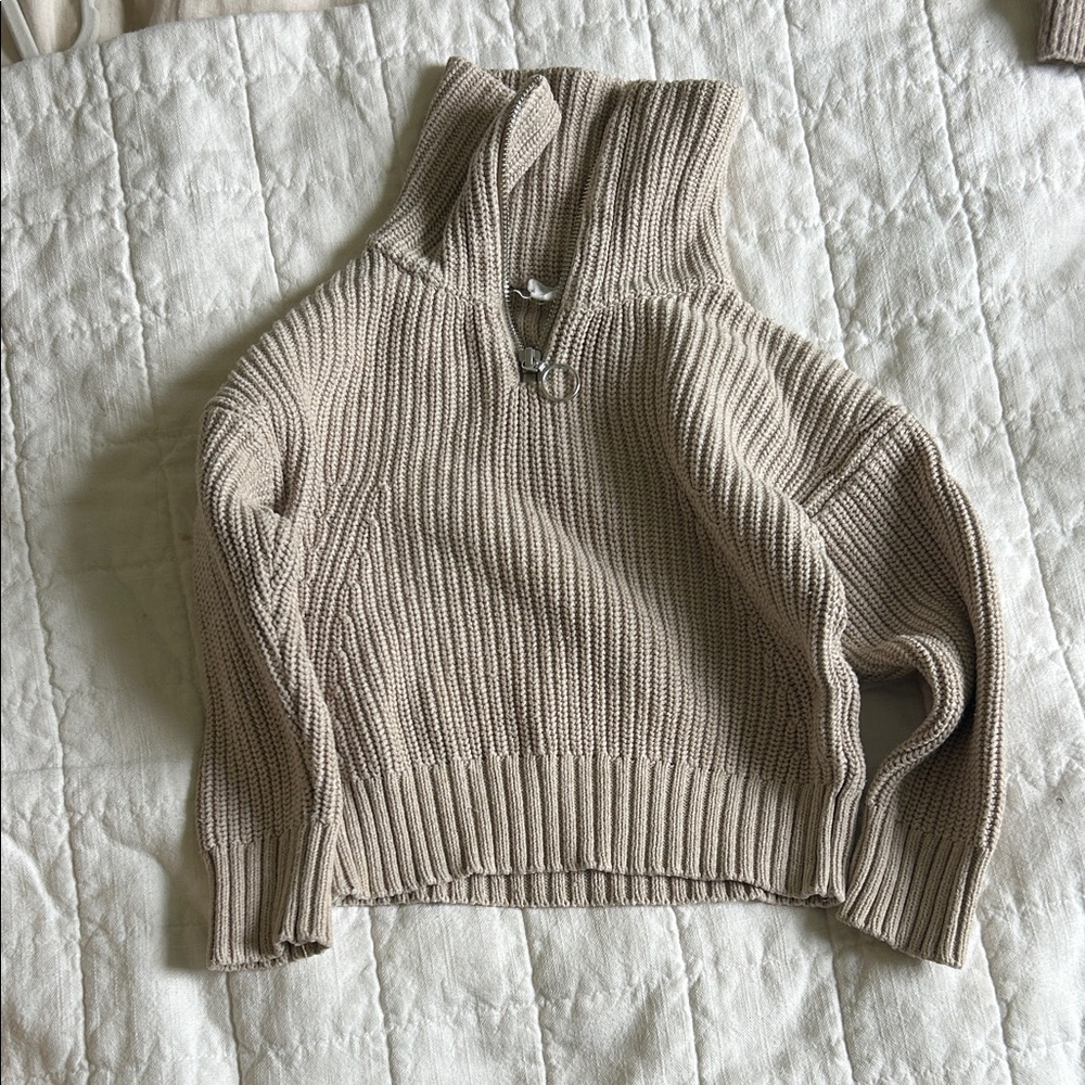 Jamie Kay Chunky Half-Zip Mock Neck Sweater - Beige Taupe